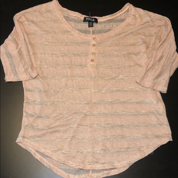 Blush Sheer Striped 3/4 Sleeve Button Down Top - Picture 1 of 5
